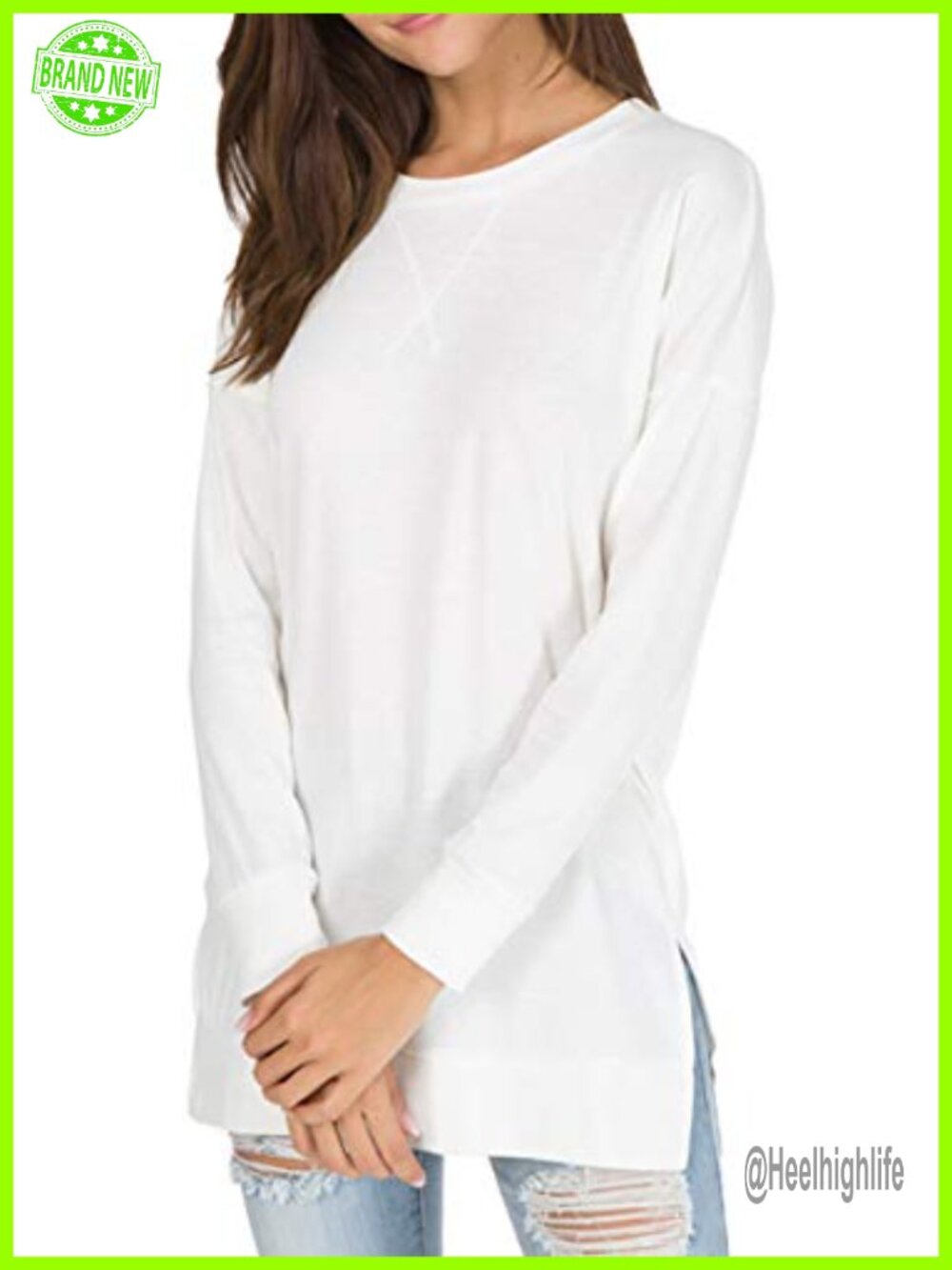 Women's Long Sleeve Side Split Loose Tunic Top Casual Blouse Pullover
